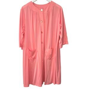 Vintage 60s Shadowline Dressing Robe Pink 3/4 Sleeve Size M Nylon Silky 39"